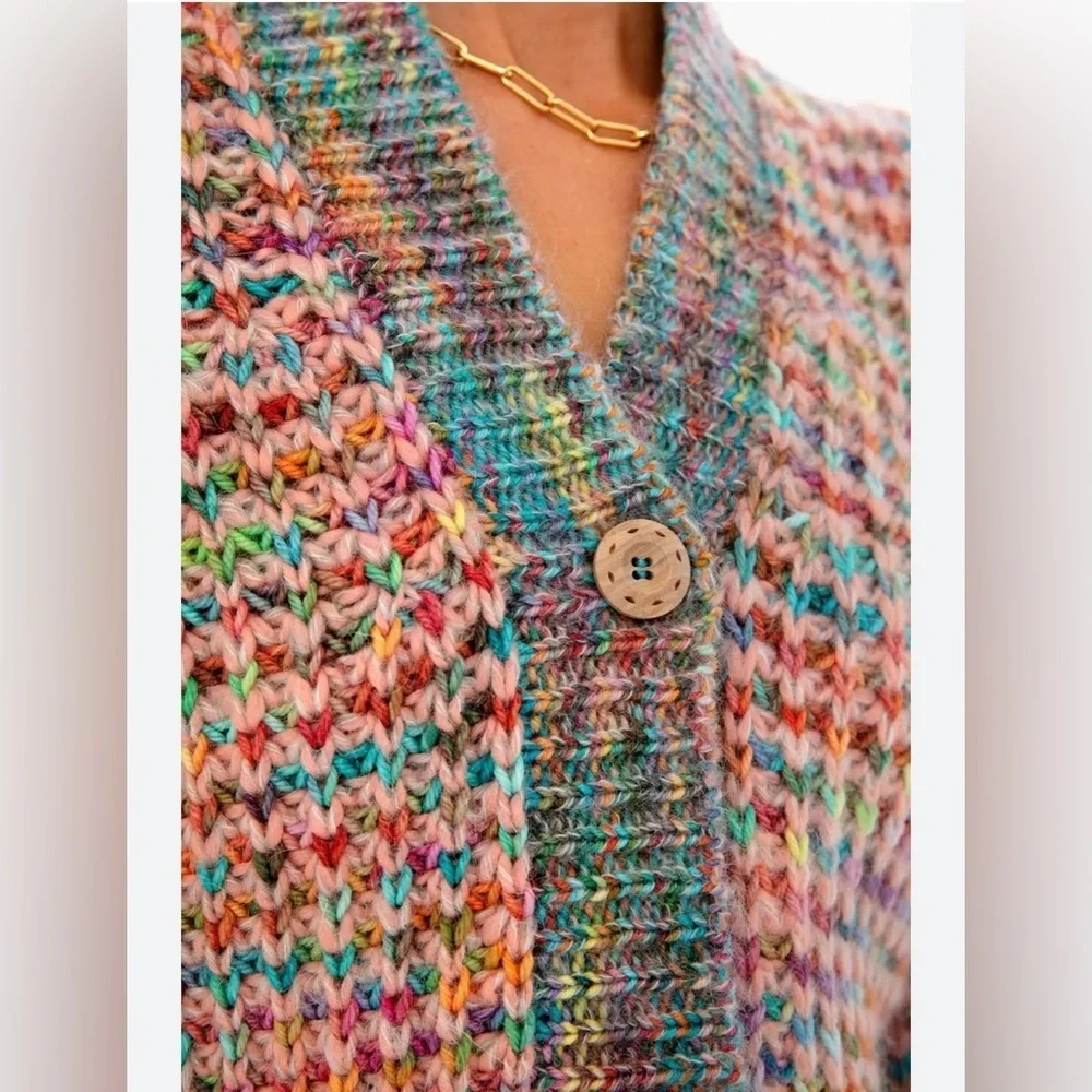 NWOT Ulla Johnson Fiora Wool Puff Sleeve Rainbow Cardigan Sweater Size Small - Picture 8 of 9